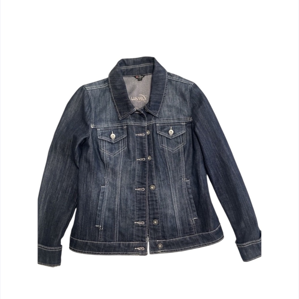 GUESS Denim Jean Jacket Button Dark Wash Women's Size Large